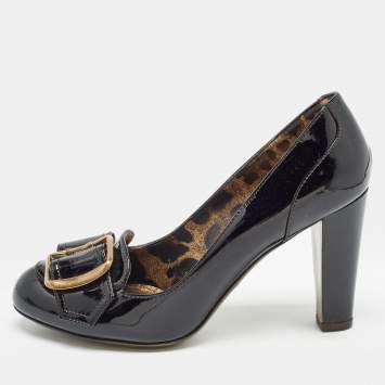 Pre Owned Dolce & Gabbana Black Patent Buckle Detail Pumps Size 39.5