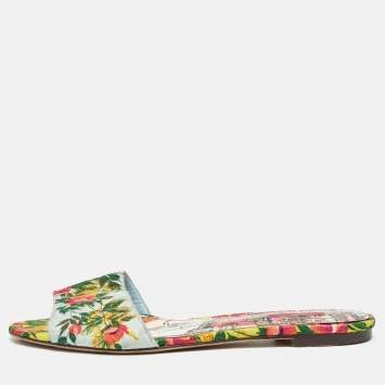 Pre Owned Dolce & Gabbana Tricolor Floral Print Canvas Flat Slide Size 41