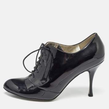 Pre Owned Dolce & Gabbana Black Patent Leather Lace Up Ankle Boots Size 38