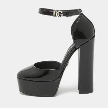 Pre Owned Dolce & Gabbana Black Patent Leather Platform Pumps  Size 37