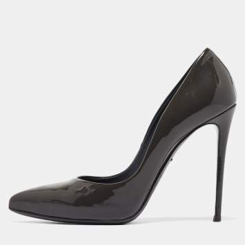 مملوكة مسبقًا Dolce & Gabbana Grey Patent Leather Pointed Toe Pumps Size 36.5