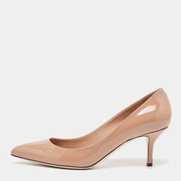 Pre Owned Dolce & Gabbana Beige Patent Pointed Toe Pumps Size 37