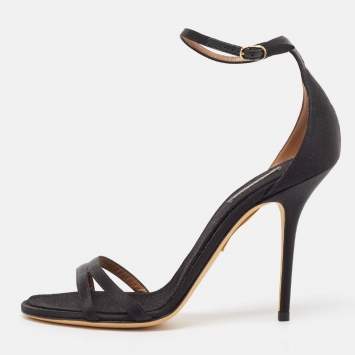Pre Owned Dolce & Gabbana Black Satin Ankle Strap Sandals Size 39