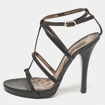 Pre Owned Dolce & Gabbana Black Leather Strappy Sandals Size 39