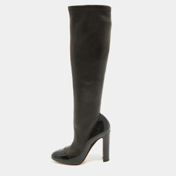 Pre Owned Dolce & Gabbana Black Patent and Leather Knee Length Boots Size 38.5