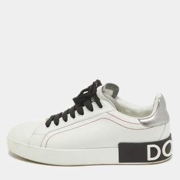 Pre Owned Dolce & Gabbana White Leather Portofino Lace Up Sneakers Size 38