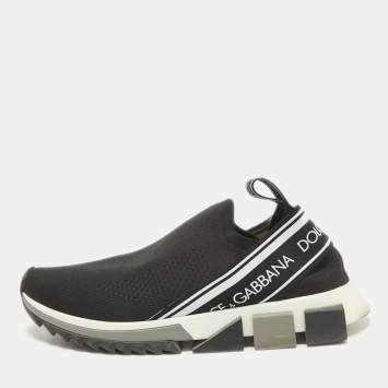 مملوكة مسبقًا Dolce & Gabbana Black Knit Fabric Sorrento Slip On Sneakers Size 38