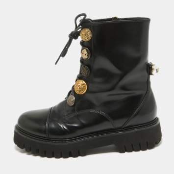 Pre Owned Dolce & Gabbana Black Leather Combat Boots Size 39