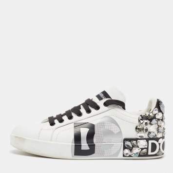 مملوكة مسبقًا Dolce & Gabbana White Leather Portofino Lace Up Sneakers Size 39