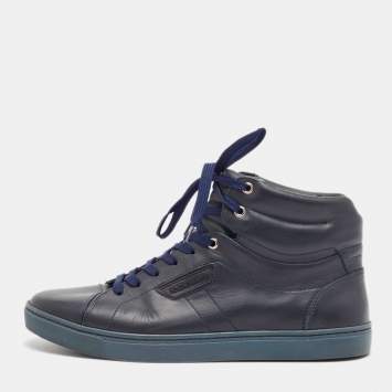 Pre Owned Dolce & Gabbana Navy Blue Leather High Top Sneakers Size 42