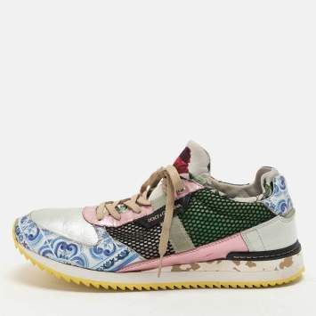 Pre Owned Dolce & Gabbana Multicolor Leather and Mesh Mix and Match Low Top Sneakers Size 40