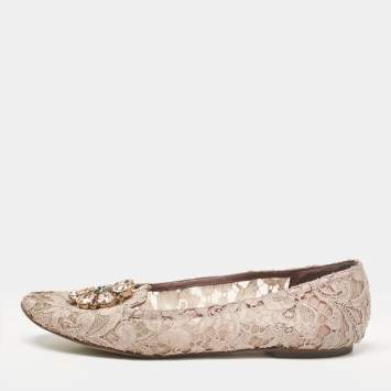 Pre Owned Dolce & Gabbana Light Purple Lace Taormina Smoking Slippers Size 40