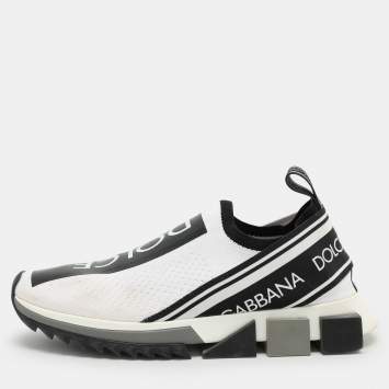 Pre Owned Dolce & Gabbana White Knit Fabric Sorrento Slip On Sneakers Size 39
