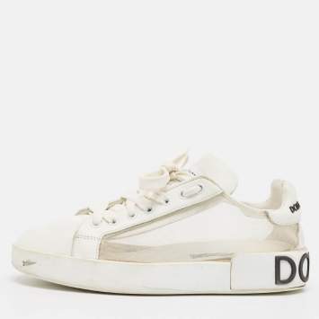Pre Owned Dolce & Gabbana White Leather and Mesh Low Top Sneakers Size 37.5