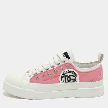 Pre Owned Dolce & Gabbana Pink/White Canvas Portofino Low Top Sneakers Size 41.5