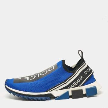 Pre Owned Dolce & Gabbana Blue Knit Fabric Sorrento Slip On Sneakers Size 46