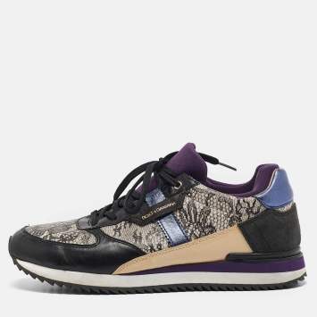 Pre Owned Dolce & Gabbana Multicolor Mesh and Leather Low Top Sneakers Size 39