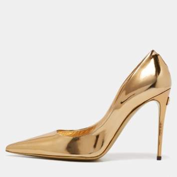 Pre Owned Dolce & Gabbana Gold Leather Pointed Toe Pumps Size 36