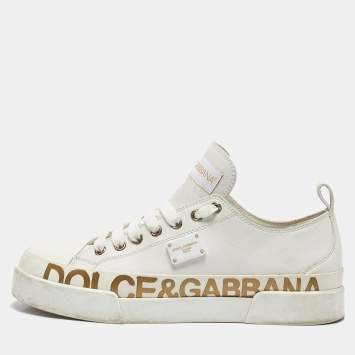 Pre Owned Dolce & Gabbana White Leather Portofino Low Top Sneakers Size 39.5