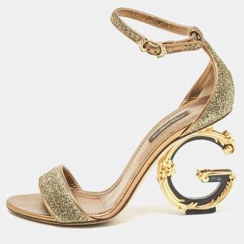 Pre Owned Dolce & Gabbana Gold Lurex Fabric Barocco Sculpture Heel Sandals Size 37