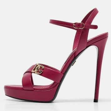 Pre Owned Dolce & Gabbana Purple Leather Olimpya  Crisscross Platform Sandals