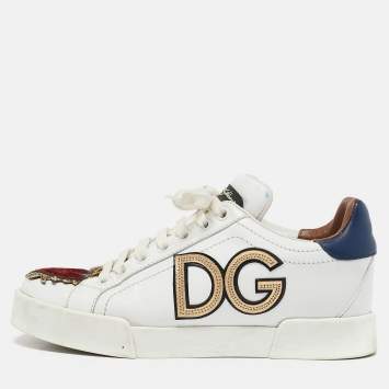 Pre Owned Dolce & Gabbana White Leather Portofino Sacred Heart Sneakers Size 35