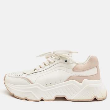 Pre Owned Dolce & Gabbana White/Blush Pink Leather Daymaster Sneakers Size 37