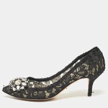 Pre Owned Dolce & Gabbana Black Lace Bellucci Pumps Size 38.5