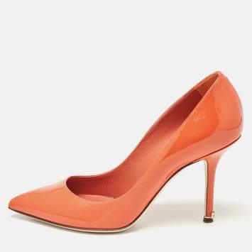 Pre Owned Dolce & Gabbana Orange Patent Leather Pointed Toe Pumps Size 36.5