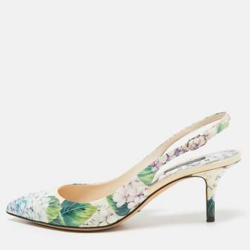 Pre Owned Dolce & Gabbana Multicolor Floral Print Patent Leather Slingback Pumps Size 38.5 