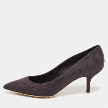 Pre Owned Dolce and Gabbana Black Brocade Fabric Pointed Toe Pumps Size 40