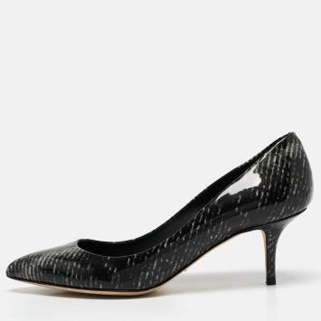 Pre Owned Dolce & Gabbana Black Printed Patent Leather Pointed Toe Pumps Size 40