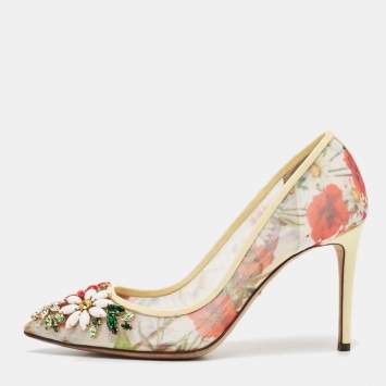Pre Owned Dolce & Gabbana Multicolor Patent Leather and Printed Mesh Flower Embellished Pumps Size 35