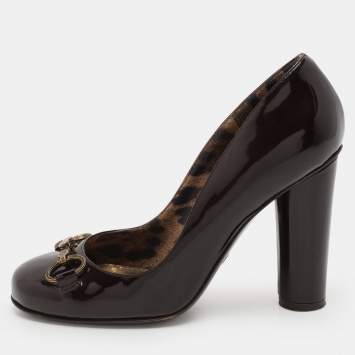 Pre Owned Dolce & Gabbana Dark Brown Patent Leather Pumps Size 38