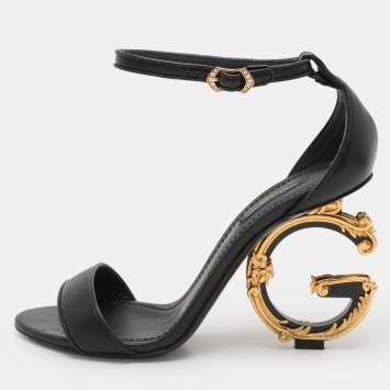 Pre Owned Dolce & Gabbana Black Leather Keira Ankle Strap Sandals Size 38