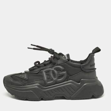 Pre Owned Dolce & Gabbana Black Leather and Fabric Daymaster Sneakers Size 40