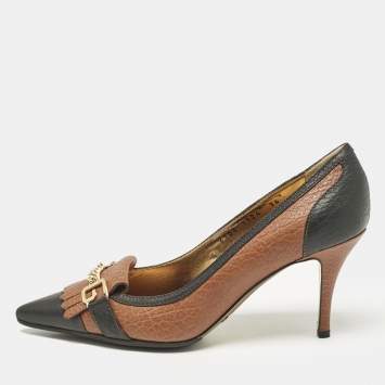 Pre Owned Dolce & Gabbana Brown/Black Leather Fringe Loafer Pumps Size 36