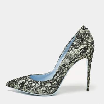 Pre Owned Dolce & Gabbana Black/Blue Lace and Patent Leather Pointed Toe Pumps Size 39