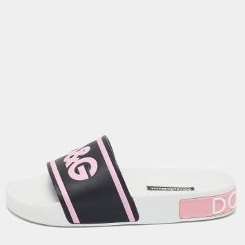 Pre Owned Dolce & Gabbana Black/Pink Rubber I Love Flat Slides Size 35