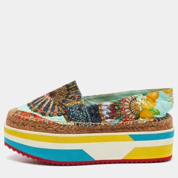 مملوكة مسبقًا Dolce & Gabbana Multicolor Print Jacquard Platform Espadrilles Size 38