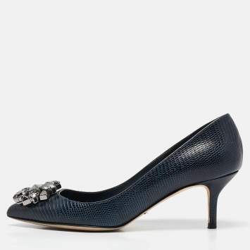 Pre Owned Dolce & Gabbana Navy Blue Lizard Embossed Leather Bellucci Pumps Size 36.5