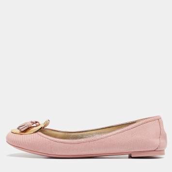 Pre Owned  Dolce & Gabbana Pink Lizard Embossed Leather Tassel Ballet Flats Size 40