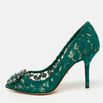 Pre Owned Dolce & Gabbana Green Mesh And Lace Bellucci Pumps Size 36