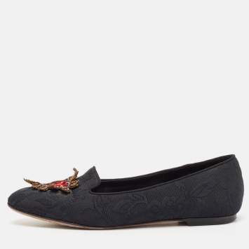 Pre Owned Dolce & Gabbana Black Jacquard Smoking Slippers Size 36.5