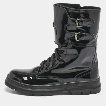 Pre Owned Dolce & Gabbana Black Patent Leather Combat Boots Size 38
