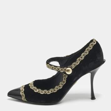 مملوكة مسبقًا Dolce & Gabbana Black/Gold Velvet and Leather Mary Jane Pumps Size 39