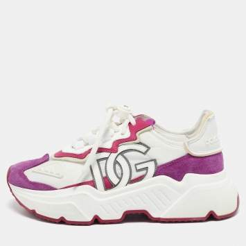 Pre Owned Dolce & Gabbana White/Purple Nylon and Leather Daymaster Low Top Sneakers Size 37