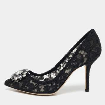 Pre Owned Dolce & Gabbana Black Lace Bellucci Pumps Size 38