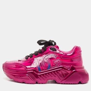 Pre Owned Dolce & Gabbana Iridescent Patent DG Logo Lace Up Sneakers Size 37
