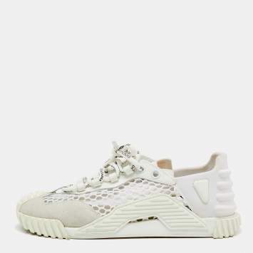 Pre Owned Dolce & Gabbana White Suede, Neoprene and Mesh NS1 Sneakers Size 38